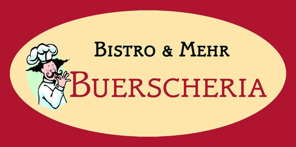 Buerscheria - Bistro & Mehr: Das ovale Logo der Buerscheria mit einem Koch als Illustration.
